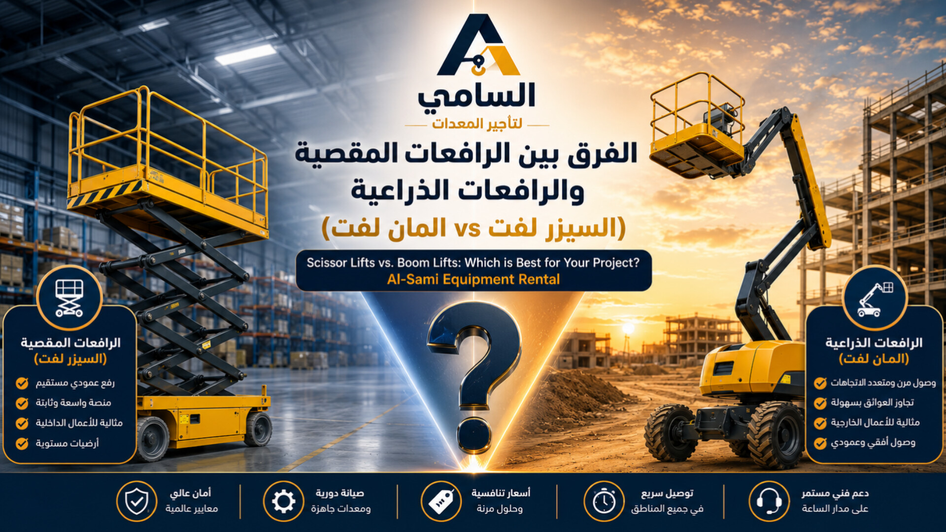 الفرق بين الرافعات المقصية والرافعات الذراعية | (السيزر لفت vs المان لفت)