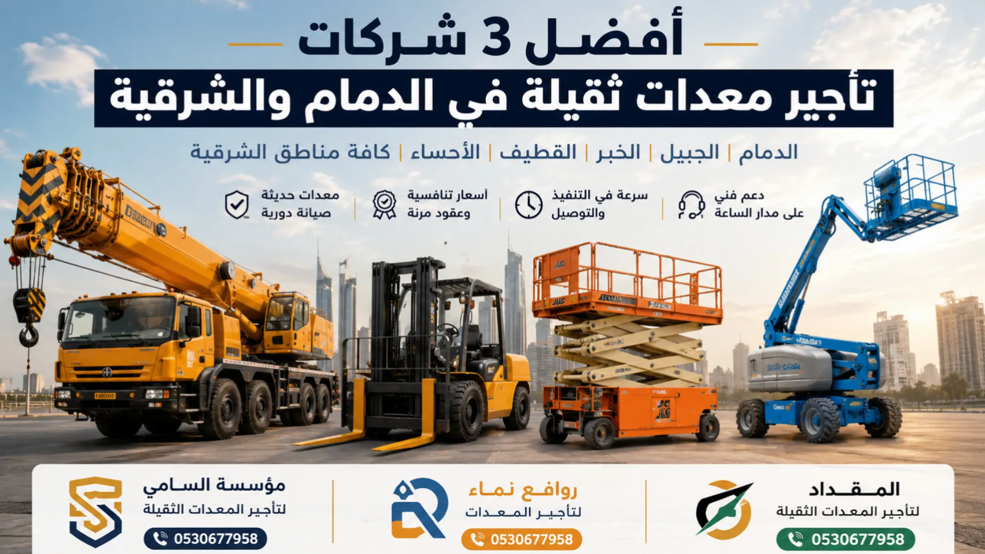 أفضل 3 شركات تأجير معدات ثقيلة في الدمام والشرقية | مؤسسة السامي